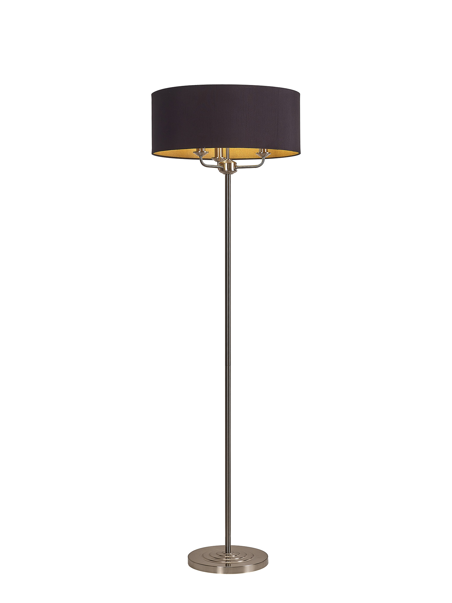 DK0933  Banyan 45cm 3 Light Floor Lamp Satin Nickel, Midnight Black
